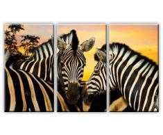 Kunstdruck Zebra Tiere Afrika Dünen Wandbild auf Leinwand 3-Teilig: 135x80 cm