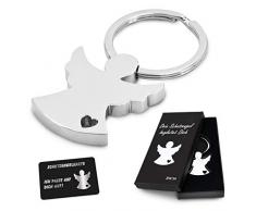 ZWEN Schutzengel Schlüsselanhänger mit Geschenkbox + Schutzengelkarte I Edler Glücksbringer Silber glänzend als Talisman für Auto-Fahrer, Partner & Kinder
