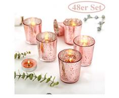 NEWLIGHTRUE Teelichtgläser 48 Stücke Rosegold Glas Votive Kerzenhalter Geschenk oder Tischdeko für Geburtstag, Ostern, Hochzeit, Muttertag (Rosegold)
