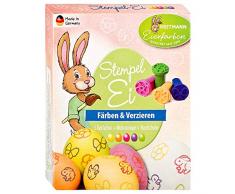 Heitmann Eierfarben Oster Stempelei - 5 flüssige Eierfarben, 4 Stempel, Stempelkissen, Erdnussöl, Handschuhe - Ostern, Ostereier dekorieren
