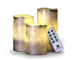 LED Lytes Flammenlose Kerzen aus elfenbeinfarbenem Wachs, flackernde LED-Kerzen mit Auto-Off-Fernbedienung Rustikales Silber mit warmweißer Flamme