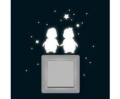 ilka parey wandtattoo welt® Lichtschalteraufkleber Leuchtsticker Wandtattoo Pinguine Sterne fluoreszierend nachtleuchtend Wandsticker Wandaufkleber Lichtschaltersticker Lichtschaltertattoo M1367