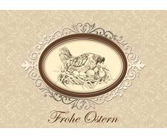 fioniony Osterkarte Frühlingsgrüße zu Ostern: Frohe Ostern Edle Retro Ostergrußkarte Glückwunschkarte in Beige/Creme mit Einer Henne im Nest, Ostereier und Küken als Zeichnung (Mit Umschlag) (4)