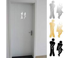 3D Abnehmbare Mann Frau Spiegel Aufkleber Waschraum Wegweiser Wc Tür Eingang Zeichen DIY Wandaufkleber Wohnkultur Aufkleber (Color : Silver)