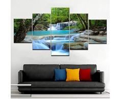 DJxqJ 5 Leinwandbilder Große Leinwand Wandkunst Wasserfall Malerei Feng Shui Dekorieren 5 Panel Hd Print Für Zuhause Wohnzimmer
