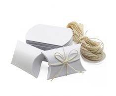 HSeaMall 50PCS Kissen Box Kraftpapier Pralinenschachtel Geschenkbox für Hochzeit Geburtstag Party Weiß 50 Stück