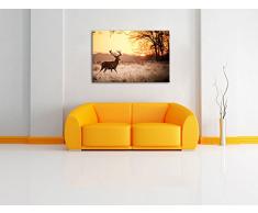 Hirsch im Sonnenuntergang Format: 120x80 auf Leinwand, XXL riesige Bilder fertig gerahmt mit Keilrahmen, Kunstdruck auf Wandbild mit Rahmen, günstiger als Gemälde oder Ölbild, kein Poster oder Plakat