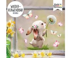 Wandtattoo Loft Fensterbild Frühling Ostern wiederverwendbar Fensteraufkleber Kinderzimmer Hase mit Pusteblume Schmetterlinge Babyzimmer/Hase Pusteblume (1139) / 3. DIN A2 Bogen