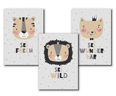 Set Tierbilder Kinder/Baby, Tier Bilder Kinderzimmer, Kunstdruck Babyzimmer Poster, ohne Bilderrahmen, Mädchen Junge