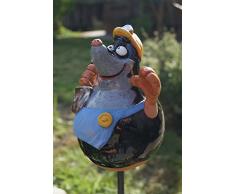 TB Keramik Maulwurf Handarbeit Gartenkugel Gartenstecker Dekoration Terrasse Figur