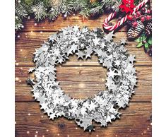 HEEPDD 7,5 m kleine Sterne Girlande, Bunte kabelgebundene Girlande Einfach zu hängende Weihnachts Dekorationen Sterne Lametta Girlanden für Partybedarf und Dekorationen Festliche Verzierung(Silber)