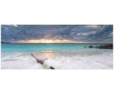 Wallario Acrylglasbild XXL Wellen am Strand bei Sonnenuntergang - 80 x 200 cm in Premium-Qualität: Brillante Farben, freischwebende Optik