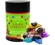 Hallingers 10 Pralinen-Ostereier handgemacht, mit/ohne Alkohol (150g) - Osterhasen-Werkstatt (Premiumdose) - zu Ostern