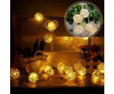Rattan Ball Fairy Lichterketten, LED Lichterkette Lampion/Laternen Deko für Garten Weihnachten Party Hochzeit Innen und Außen Batteriebetriebene 4 M / 13 ft 20 Birnen (Warmweiss)