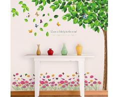 WALPLUS Wandsticker Wandtattoo Paper Art Dekoration Grüne Fallende Blätter Rosa Bunte Blumen