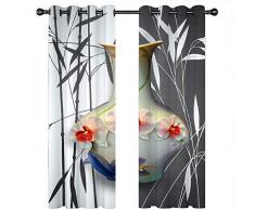 Verdunkelungsvorhänge Bambusvase 2 Platten × B140cm * H240cm Vorhang Gardine aus mit Ösen Transparent Fensterschal Wohnzimmer Schlafzimmer