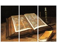 1art1 58393 Vincent Van Gogh - Stilleben Mit Bibel, 1885, 3-Teilig Poster Leinwandbild Auf Keilrahmen 120 x 80 cm