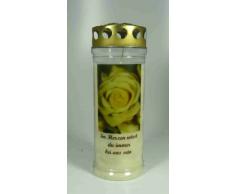 Grablicht-Kerze Rose-C Im Herzen .. - 3729 - Brenndauer ca. 7 Tage – Grabkerze mit Motiv und Spruch - Trauerkerze mit Foto und Spruch