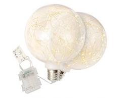 2er Set Dekokugel „Glühbirne“ - 80 LED warm weiß Ø 20 cm Lichterkugel Leuchtball Batterie Timer Weihnachtsdeko Deckenleuchte Vintage Deko-Birne