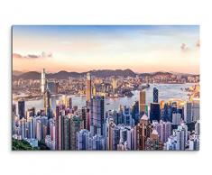 Kunstdruck auf Leinwand 120x80cm Urbane Fotografie – Sonnenaufgang über dem Victoria Harbour