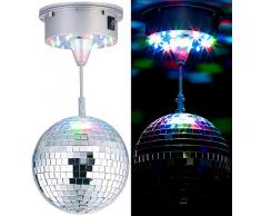 Lunartec Diskokugel: Selbstdrehende Discokugel mit Sockel und 18 farbigen LEDs, Ø 15 cm (Discokugel batteriebetrieben)