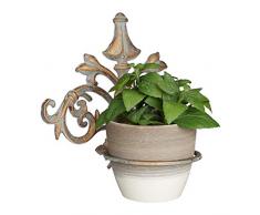 Relaxdays, gold-grau Wand Blumenhalter Barock, Gusseisen, Vintage Blumentopfhalter für draußen, Blumentopfring Ø 13,5 cm