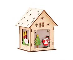 VOSAREA LED Holzhäuser Weihnachtshäuser Holz Weihnachtsbaum Anhänger Weihnachtsdeko Weihnachtsdorf Häuser (groß Schneemann)