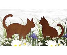 LB H&F 2er Set Katze Gartendeko Gartenfigur Metall Dekofigur Garten Deko (Katzen)