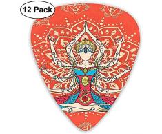 Plektren 12er-Pack, Yoga-Technik mit ethnischem Kostüm Zen Disziplinieren Sie Ihren Körper und Geist Kunstdruck