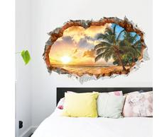 Nunubee Abnehmbare Wandaufkleber Schöne Landschaft DIY Wandsticker Selbstklebende Wandtattoo Kunst Aufkleber Wasserdichte Tapete Demontierbare Wandbilder Wanddekoration für Hause, Sonniger Strand