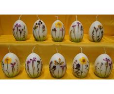 Eikerzen mit echten Blumen, 10 Stk. Handgestaltete Osterkerzen, klein Höhe 6,2 cm