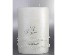 Hochzeitskerze modern 2-Docht Oval 22/13cm, Silber -1304- mit Namen und Datum - Perlmutt-Struktur - Kerze zur Hochzeit - Brautkerze - Perlen