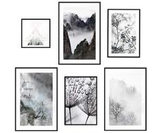 decomonkey | Poster 6er – Set mit schwarzem Rahmen schwarz-weiß Abstrakt Kunstdruck Wandbild Print Bilder Bilderrahmen Kunstposter Wandposter Posterset