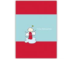 1er Set Lustige Weihnachtskarte rot mit süßem Baby Weihnachts-Engel, innen blanko/ weiß auch schön als Weihnachtsgrüße geschäftlich / Firmen Glückwunsch zu Neujahr / Unternehmen Weihnachtskarte für Kunden, Geschäftspartner,