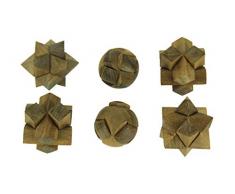 Things2Die4 Puzzle Kugeln, natürliches Teakholz, handgeschnitzt, 6 Stück