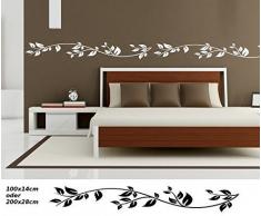 Wandtattoo selbstklebend Bordüre Baum Blätter Herbst Bäume Blumen Ranke Set Banner Wand Aufkleber Wohnzimmer 1U123, Farbe:Azurblau glanz;Länge x Breite:100cm x 14cm