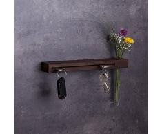 WOODS Schlüsselbrett mit Vase I Nut - Schlüsselhalter modern I Wanddekoration aus Holz handgefertigt in Bayern I Schlüsselleiste mit Ablage I Schlüsselboard Holz mit Reagenzglas (Nussbaum, 30 cm)