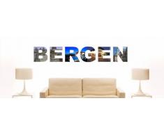 Wandtattoo farbige Wandschrift Städtename Bergen mit Sehenswürdigkeiten 120 x 20 cm Länge
