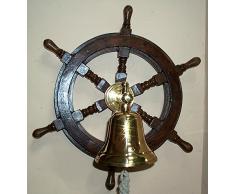 Schiffssteuerrad mit Schiffsglocke handgefertigt aus Holz und Messing