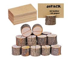 40 Stück Tischkarte Inhaber, Rustikales Echtholz Mit Hölzerner Barke Tischkartenhalter, Nummernfotoständer Ortsname Memo Kartenhalter für Hochzeitsfeier (20 Halter + 20 Kraft-Platz)