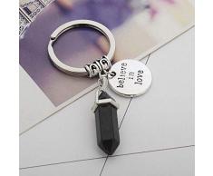FHTMTY Naturstein Schlüsselbund Glauben An Die Liebe Runde Anhänger Schlüsselring Auto Schlüsselanhänger Schmuck Männer Frauen Silberkugel Schmuck
