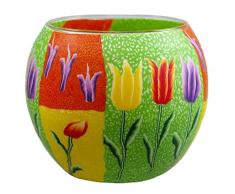 Himmlische Düfte Geschenkartikel CC26 Frühling mit Tulpen Windlicht Glas 11 x 11 x 9 cm, bunt