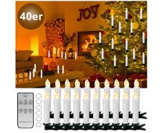 YAOBLUESEA 40stk Weinachten LED Kerzen Lichterkette Kabellos Weihnachtskerzen Christbaumschmuck Weihnachtsbaumbeleuchtung mit Fernbedienung Kabellos für Weihnachtsbaum Weihnachtsdeko Hochzeit
