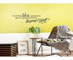 Wandaro Wandsticker Spruch Für die Welt bist du | schwarz 80 x22 cm | Wandaufkleber Flur Wandspruch Wohnzimmer Wandtattoo Aufkleber W3474