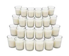 BELLE VOUS Votivkerzen Set mit Halter (24 Stück) - 6,5cm Transparente Votivkerzen Halter Glas mit Kerzen - Perfekt für Party Geschenke, Geburtstag, Hochzeitsdeko, Tischdeko und Home Deko
