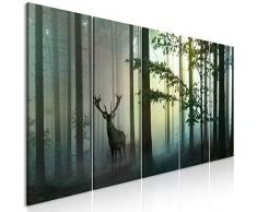 decomonkey Bilder Hirsch 200x80 cm 5 Teilig Leinwandbilder Bild auf Leinwand Wandbild Kunstdruck Wanddeko Wand Wohnzimmer Wanddekoration Deko Tiere Wald Natur