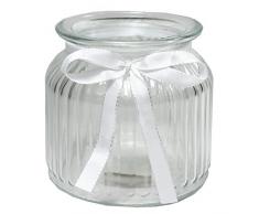 Annastore 12 x Windlichter Vintage aus Glas H 10,2 cm - Glaswindlichter für große Teelichter (12 x Gläser mit weißem Dekoband)