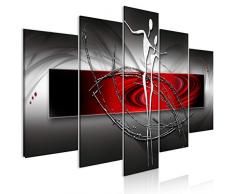 decomonkey Bilder Abstrakt 200x100 cm 5 Teilig Leinwandbilder Bild auf Leinwand Wandbild Kunstdruck Wanddeko Wand Wohnzimmer Wanddekoration Deko Figuren schwarz weiß rot