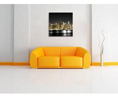 Manhattan Skyline bei Nacht schwarz/weiß, Format: 70x70 auf Leinwand, XXL riesige Bilder fertig gerahmt mit Keilrahmen, Kunstdruck auf Wandbild mit Rahmen, günstiger als Gemälde oder Ölbild, kein Poster oder Plakat