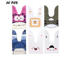 Jiahuade 60 PCS Ostertüte Hase Set,Biscuit Tüte,Hasen Geschenktüten Set,Partytüte Hase,Ostertüten Hase,Ostertüte Kinder,Hasen Geschenktüte,Süße Partytüte,Süssigkeiten Beutel